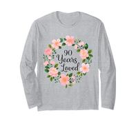 90 Years Loved Floral 90th Birthday Design for Mom Grandma Manga Larga