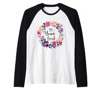90 Years Loved Floral 90th Birthday Men Women Anniversary Camiseta Manga Raglan