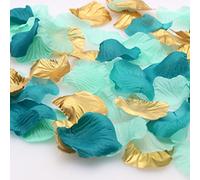 900 piezas de color verde azulado menta dorado mezclado pétalos de rosa de seda para fiestas, mesa de confeti, sirena, baby shower, centros de mesa de boda, decoración de pasillo