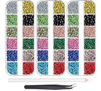 9000 Piezas de Diamantes de Imitación de Hotfix de 3 Tamaños de 12 Colores con Parte Trasera Plana, Piedras de Cristal en Diamantes con Pinzas y 1 Bolígrafo para Manicura, Arte Facial