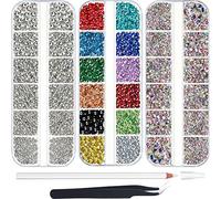 9000 Piezas Diamantes de Imitación de Hotfix de AB Transparente Cristal Piedra Preciosa Vidrio Redondo de Espalda Plana de 6 Tamaños 12 Colores sobre Hierro con Pinzas y 1 Bolígrafo