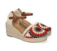 90148 Sandalias Valencianas de Cuna para Mujer con Diseno de Flores, Adornos Bordados y Cierre de Hebilla, Comodas, Ideales para Dias de Verano. Camel Talla 41