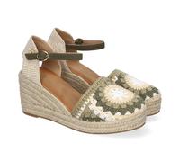 90154 Sandalias Valencianas de Cuna para Mujer con Diseno de Flores, Adornos Bordados y Cierre de Hebilla, Comodas, Ideales para Dias de Verano. Verde Talla 40