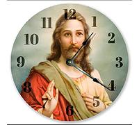 908 Reloj De Pared Redondo 25cm, Jesucristo Reloj Pared Sin Tictac Relojes De Pared Fácil De Leer Reloj De Cuarzo para Pared Cocina Colegio