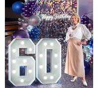 90cm Blanco Números Luminosos Decoración 60 Cumpleaños Bautizo Fiesta,Cumpleaños Feliz Letras LED, Decoracion Cumpleaños, Feliz Cumpleaños Decoracion, Happy Birthday Decoracion, Numero 60