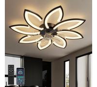 90cm Ventilador de Techo con Luz y Mando a Distancia Led Lampara Ventilador Techo Silencioso Regulable Motor DC Reversible 6 Velocidades Ceiling Fan with Light para Dormitorio Cocina,Negro