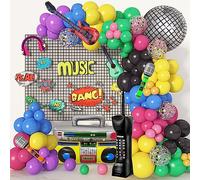 90Piezas Azul Rosa Negro Globos Arco Kit Decoraciones Fiesta Infantil Temática Años 80 y 90 Bola Discoteca 4D Decoración Radio Boombox Retro Teléfono Guitarra Inflable Cumpleaños Hip Hop Niños Niñas