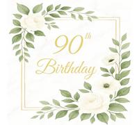 90th Birthday Guest Book: Elegant Green and Gold Memory Party Keepsake with 75 Unique Questions 50 Sign In and Blank Pages (8.5x8.5 inches, 108 pages)