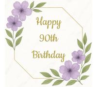 90th Birthday Guest Book: Purple and Gold Elegant Memory Party Keepsake with 75 Unique Questions 50 Sign In and Blank Pages (8.5x8.5 inches, 108 pages) for Adults and Celebrations