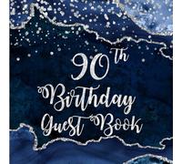 90th Birthday Navy Blue Agate Guest Book: Silver Glitter on Navy Blue Agate Guest Book with Gift Log