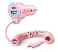 90W 3 Puertos Cargador Coche Carga Rapida USB C, PD3.0 & QC3.0 Mechero Coche con 1.5M [Mantener ordenado] Cable en Espiral Tipo C Super Rápido, Coche Adaptador para iPhone 17/Samsung S25 (Rosado)