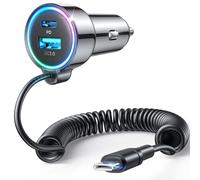 90W 3 Puertos Cargador Coche Carga Rapida USB C, PD3.0 & QC3.0 Mechero Coche con 1.5M [Mantener ordenado] Cable en Espiral Tipo C Super Rápido, Coche Adaptador para iPhone 17/16, Samsung S25, Android