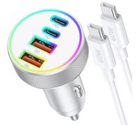 90W 4-Puertos Cargador Coche Carga Rapida, Dual 45W USB-C & USB-A Mechero PD/QC Adaptador con 1M Cable Movil Coche Cargador para iPhone 16 15 Pro MAX/Plus/16e, Samsung Galaxy S25/S24/S23, Pixel 9/8/7