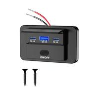 90W Toma USB 12V Cargador de Coche, Super Rápido Doble PD3.0 & QC3.0 Múltiples Puertos USB para Coche, Mechero Panel Cargador de Repuesto con Interruptor para 12V/24V Bus Marina Motocicleta