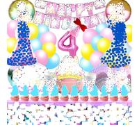 92 Piezas Decoración Princesas Cumpleaños 4 Años, Globos Pincesas, Decoración Tartas, Fiesta Infantil, Platos, Happy Birthday Banderas, Servilletas