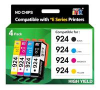 924 Cartuchos Compatibles con HP 924 924e para HP OfficeJet Pro 8120 OfficeJet Pro 8122e 8132e 8124e 8132e 8135e 8134e 8125e, Negro, Cian, Magenta, Amarillo,Pack de 4 (No con Chip)