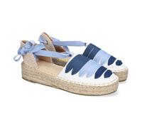 92402 Alpargarta Plana Estilo Valenciana para Mujer, Comodas y Elegantes, Diseno Moderno con Cintas en la Pala Decorativas y Cierre de Cintas al Tobillo, Ideales para Primavera-Verano. Azul Talla 36