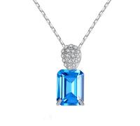 925 Dainty Necklaces for Women with Rectangle Blue Pendant Necklace 1.3CM, Sterling Silver, Cubic Zirconia