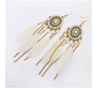 925 Earrings For Women,Ctassel Earrings Feather Long Earrings Bohemian Ethnic Ear Jewelry/White