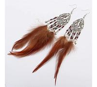 925 Earrings For Women,Stylish Beizhu Earrings Vintage Feather Tassel Earrings Bohemian Hollow Drops National Wind Ear Jewelry/Light Coffee