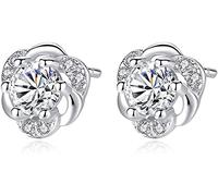 925 Earrings For Women,Zircooxide Earrings 925 Flower Cut Stud Earrings European Wild Ear Ornaments for Girls As a Gift/White Diamond