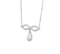 925 Necklaces Cute for Women Infinity 7X9Mm Pearl White Necklace, Sterling Silver, Cubic Zirconia