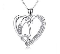 925 plata esterlina corbatas en forma de corazón delfín micro circón collar colgante mujeres joyería fina cadena de clavícula 45 cm-Silver-One size