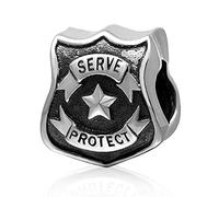 925 plata esterlina Policía Charm servir y proteger escudo del encanto con estrella de cinco puntas para pulsera Pandora