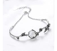 925 Pulsera de Plata esterlina Moda Vintage Luz de Luna Piedra Ciruelo Cadena de Flores vinculadas para Mujeres Bangle Joyería Navidad