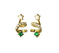 925 Rotating Spiral Tree Stud Green Zircon Star Small Christmas Party Ornaments High-End Earrings