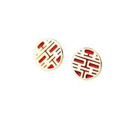 925 Round Year Red Chinese Retro Festive Wedding Banquet Jewelry High-End Earrings