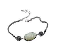925 Silver Inlid Hetian Jade White Jade Bracelet Bangle