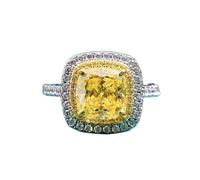 925 Silver Sterling 8 * 8 mm Anillos de diamantes de carbono amarillo para mujeres joyas de boda espumosas