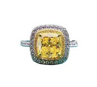 925 Silver Sterling 8 * 8 mm Anillos de diamantes de carbono amarillo para mujeres joyas de boda espumosas