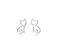 925 Small Hollow Cat Ladies Cute Sterling Animal Fashion Party Jewelry High-End Earrings
