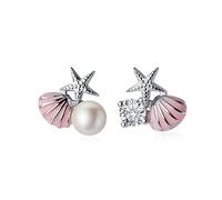925 Starfish Shell Pearl Star Small Single Zircon Exquisite High-End Earrings