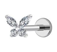 925 Sterling Silver Cartilage Stud Earrings 16g Internally Threaded Flat Back Earrings Butterfly Nose Stud Stud For Women Men Ohrringe durchzieher Set, E, Metal