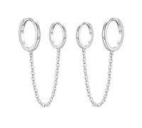 925 Sterling Silver Chain Hoop Earrings for Women, Silver Gold Double Piercing Two Holes Huggie Hoop Earrings Set Tassel Drop Link Cuff Cartilage Helix Earrings for Teen Girls Jewellery Gifts