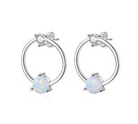 925 Sterling Silver Circle Stud Pendientes para Mujeres Redondo Blanco Opal Pendientes Pendientes Compromiso Joyería De Boda