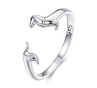 925 Sterling Silver Cute Dachshund Open Rings Puppy Dog Adjustable Rings for Women Animal Stacking Rings Statement Rings