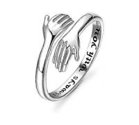 925 Sterling Silver Hug Ring for Women Adjustable Hugging Hands Open Love Promise Friendship Ring