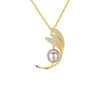 925 Sterling Silver Jewelry Necklace for Women Feather and Pearl with Cubic Zirconia White Pendant Necklaces