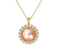 925 Sterling Silver Jewelry Necklace for Women Round and Pearl with Cubic Zirconia White Pendant Necklaces