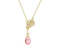925 Sterling Silver Necklace, Cubic Zirconia Leaf and Pearl Pendant Necklaces