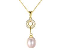 925 Sterling Silver Necklace, Round with Cubic Zirconia and Pearl Pendant Necklaces