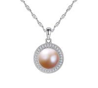 925 Sterling Silver Necklace, Womens Round and Pearl with Cubic Zirconia White Pendant Necklaces