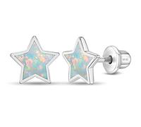 925 Sterling Silver Simulated Opal Star Screw Back Earrings for Little Girls, Pre-Teens and Teens 8mm - Celestial Star Earrings for Girls - Glittering Earrings for Young Girls