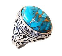 925 Sterling Silver Turquesa Turquesa Fashion Vintage Totem Ring Boho Style Ring para mujeres y hombres Fiesta de Halloween Regalo diario