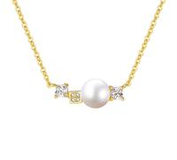 925 Sterling Silver Womens Gold with Pearl and Cubic Zirconia Pendant Necklace