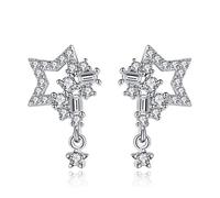 925 Stud Earrings for Women Girls,Stylish 925 Fashion Shiny Crystal Star Ladies Stud Earrings Jewelry Female Birthday Gift/925 S